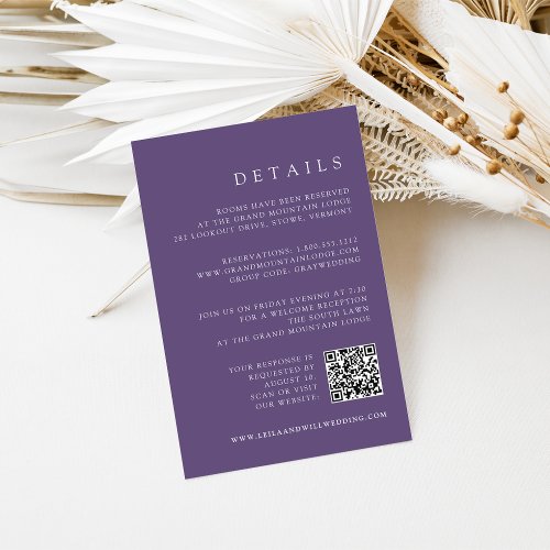 Violet Purple QR Code RSVP  Wedding Details Enclosure Card