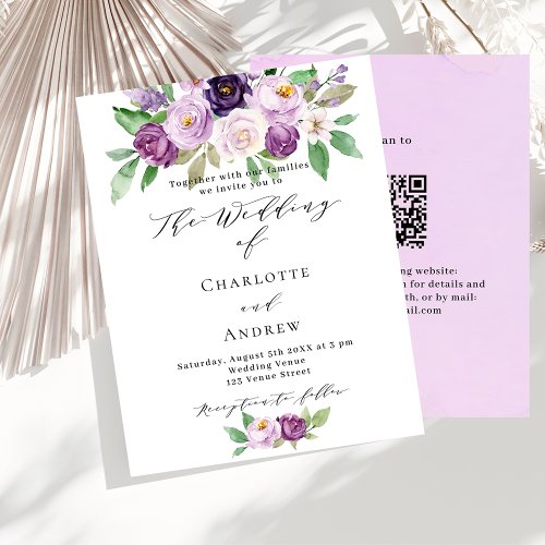 Violet purple QR RSVP budget wedding invitation