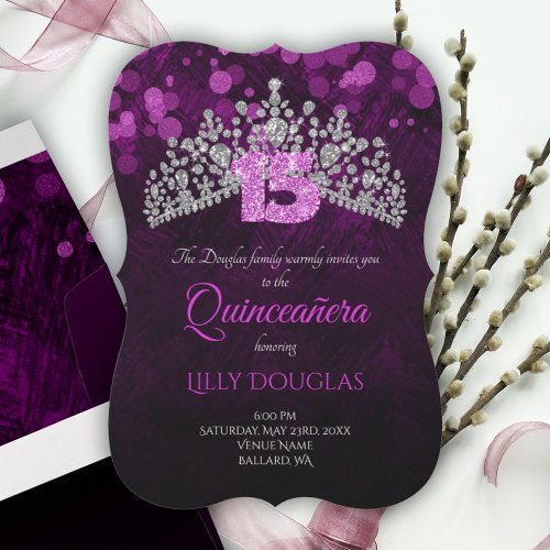 Violet Purple Quinceanera with Tiara Invitation