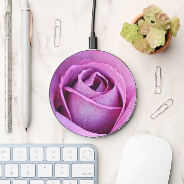 Violet Purple Rose Petals Flower Art Charger (Desk)