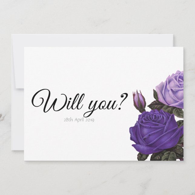 Violet Purple Rose Will you be my Bridesmaid card (Front)