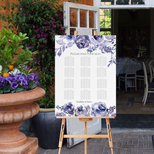 Violet Purple Roses Elegant Wedding Seating Chart Foam Board