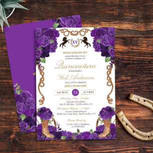 Violet Purple Roses Western Charro Quinceanera Invitation