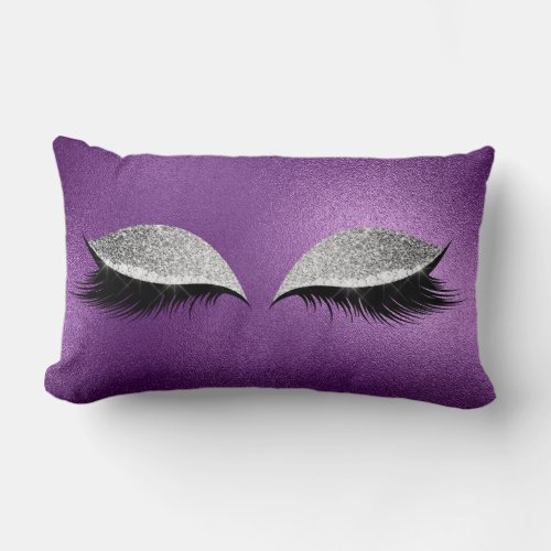 Violet Purple Silver Glitter Black Makeup Lashes Lumbar Pillow