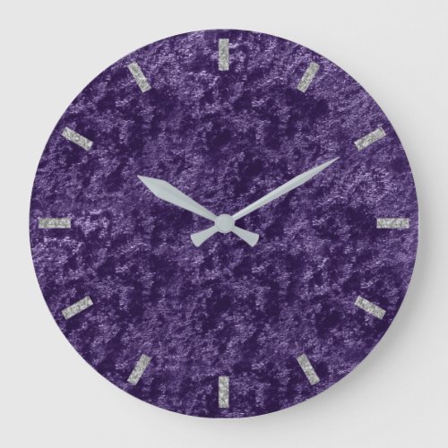 Violet Purple Silver Gray Velvet Eggplant Grape Large Clock