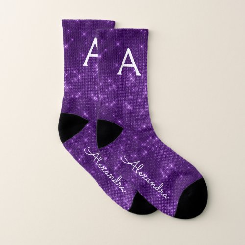 Violet Purple Sparkle Monogram Socks