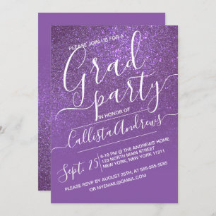 Violet Purple Sparkly Glitter Ombre Graduation Invitation