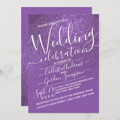 Violet Purple Sparkly Glitter Ombre Wedding Invitation