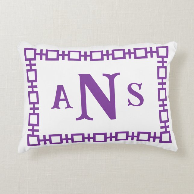 Violet Purple Square Greek Key Monogram Accent Pillow (Front)