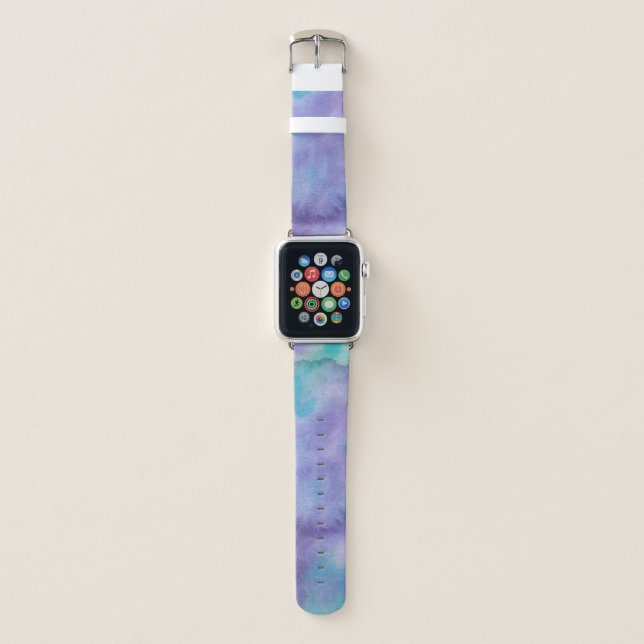 Violet Purple Teal Green Abstract Watercolor Apple Watch Band (Front)
