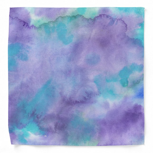 Violet Purple Teal Green Abstract Watercolor Bandana (Front)