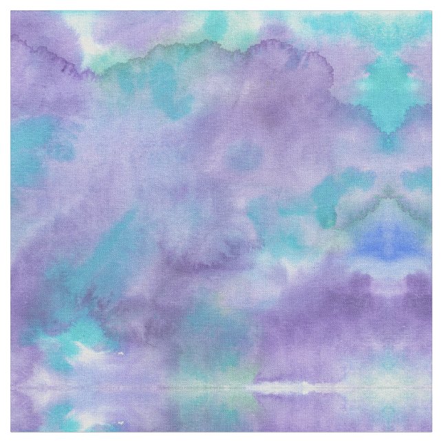 Violet Purple Teal Green Abstract Watercolor Fabric (Close Up)