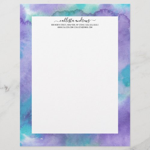 Violet Purple Teal Green Abstract Watercolor Letterhead