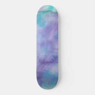 Violet Purple Teal Green Abstract Watercolor Skateboard