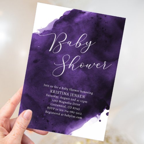 Violet Purple Watercolor Baby Shower Invitation