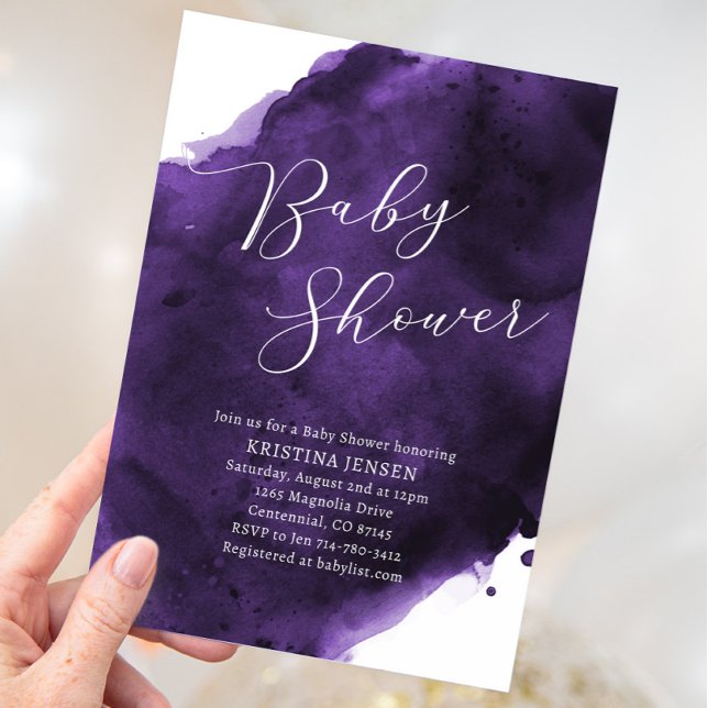 Violet Purple Watercolor Baby Shower Invitation (Creator Uploaded)