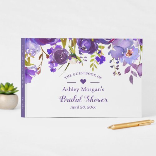 Violet Purple Watercolor Floral Bridal Shower Guest Book - Violet Purple Watercolor Floral Bridal Shower Guestbook.  For further customization, please click the "customize further" link and use our design tool to modify this template.