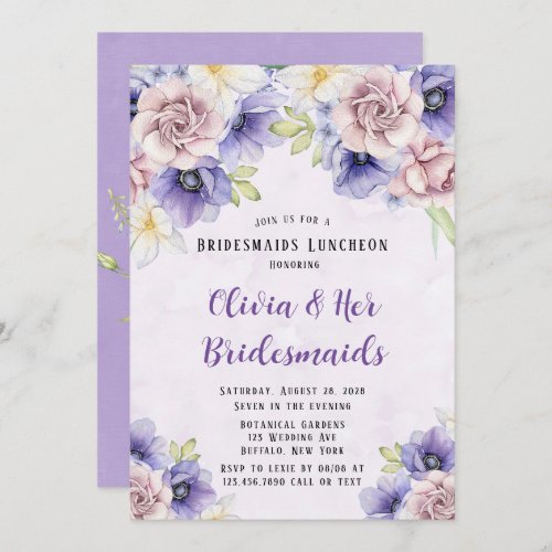 Violet Purple Watercolor Floral Bridesmaids Lunch Invitation