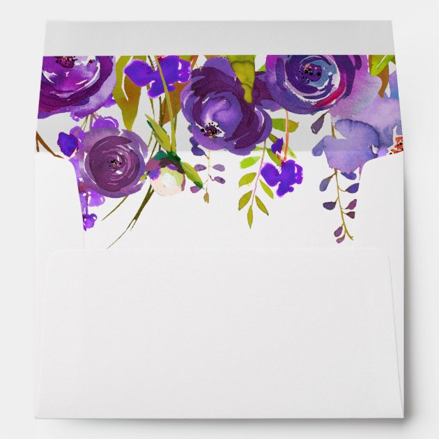 Violet Purple Watercolor Floral For 5x7 Invitation Envelope