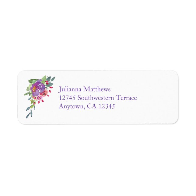 Violet Purple Watercolor Floral  Label (Front)