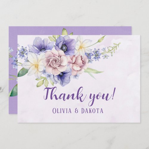 Violet Purple Watercolor Florals Thank You Cards