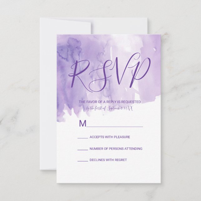 Violet Purple Watercolor Splash RSVP (Front)