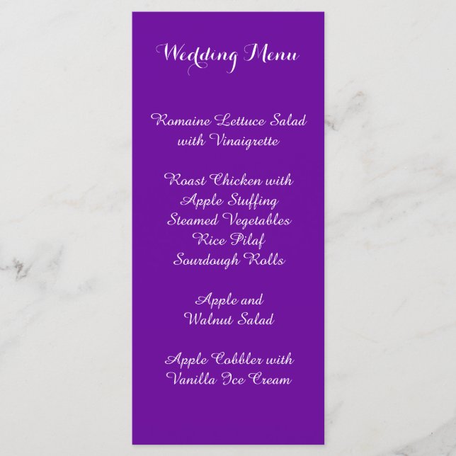 Violet Purple Wedding Menu (Front)