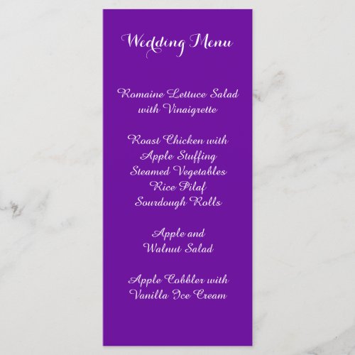 Violet Purple Wedding Menu