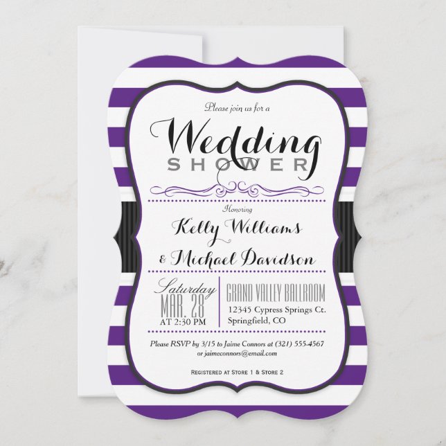 Violet Purple & White Couples Wedding Shower Invitation (Front)