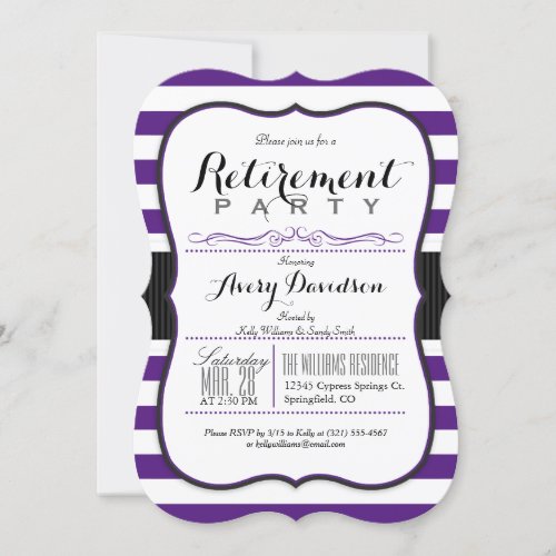 Violet Purple  White Elegant Retirement Party Invitation