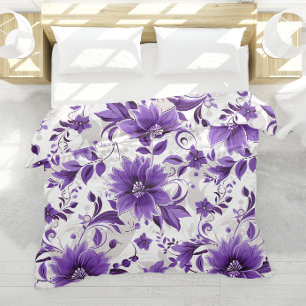 Violet Purple White Floral Bedding Pattern Duvet Cover