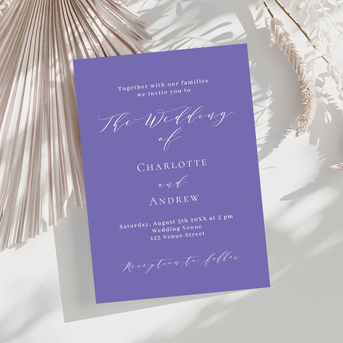 Violet purple white formal luxury wedding invitation