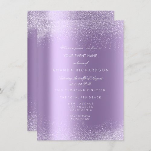 Violet Purple White Glitter Leafs Sand Frame Glam Invitation