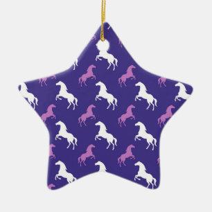 Violet Purple & White Horse; Equestrian Ceramic Ornament