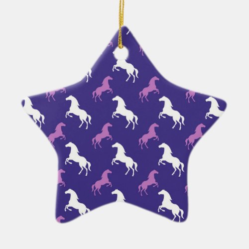 Violet Purple  White Horse Equestrian Ceramic Ornament