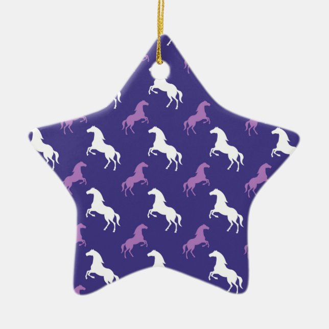 Violet Purple & White Horse; Equestrian Ceramic Ornament (Front)