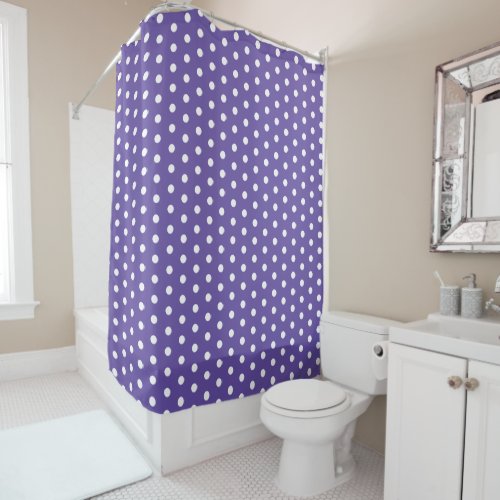 Violet purple white polka dots retro pattern shower curtain