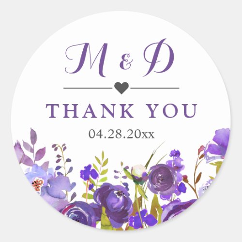 Violet Purple Wild Flowers Monogram Wedding Favor Classic Round Sticker - Customize this "Violet Purple Wild Flowers Monogram Wedding Favor Thank You Sticker" to add a special touch.  It's perfect for all occasions. 
(1) For further customization, please click the "Customize" button and use our design tool to modify this template. 
(2) If you need help or matching items, please contact me.