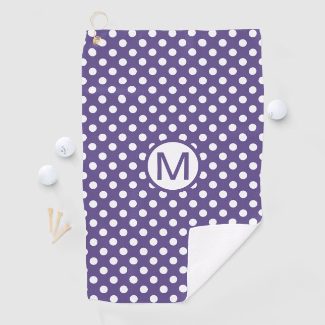 Violet Purple with White Polka Dots Monogram Golf Towel (InSitu)