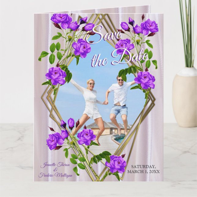 Violet Purplish-Roses on Magenta-Pink Silk  Card (Front)