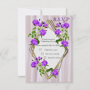 Violet Purplish-Watercolour Roses on Pink Silk RSVP Card