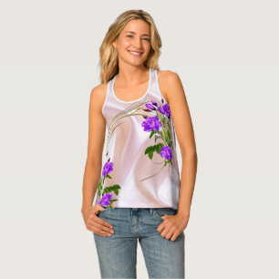 Violet Purplish-Watercolour Roses on Pink Silk  Tank Top