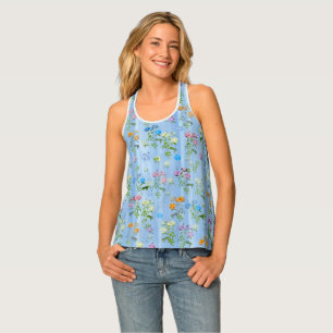 Violet Purplish-Watercolour Roses on Pink Silk  Tank Top