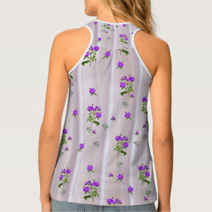Violet Purplish-Watercolour Roses on Pink Silk  Tank Top