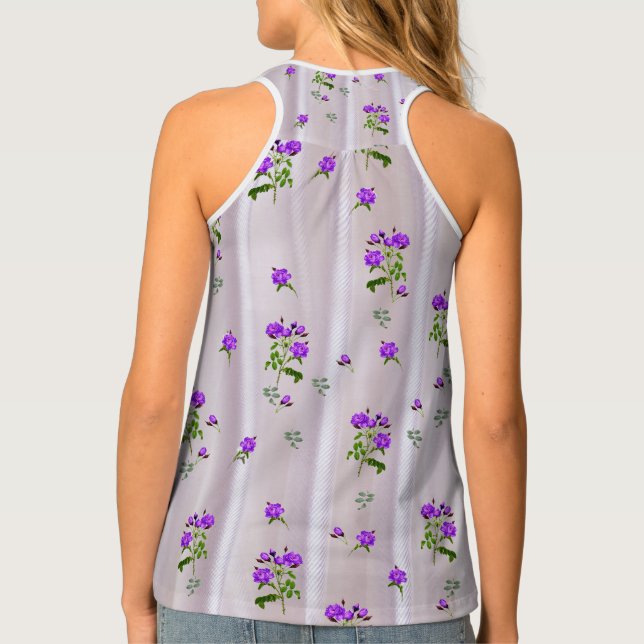 Violet Purplish-Watercolour Roses on Pink Silk  Tank Top (Back)