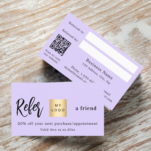 Violet qr code business logo referral card