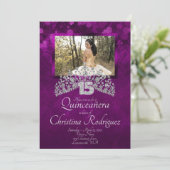 Violet Quinceanera Silver Tiara Invitation (Standing Front)