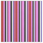 [ Thumbnail: Violet, Red, Slate Blue, White & Black Lines Fabric ]
