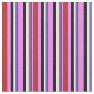 Violet, Red, Slate Blue, White & Black Lines Fabric