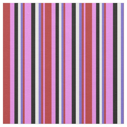 Violet, Red, Slate Blue, White & Black Lines Fabric